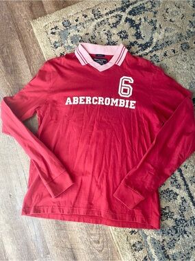 VINTAGE Abercrombie & Fitch Rugby Mens Small Red PinkBlue Muscle Fit Soccer